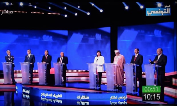 Candidates at a TV debate for Tunisian presidential candidates on 7 September.