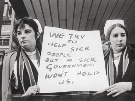 In an image taken from the Hoxton Mini Press book The National Health Service, a photographic celebration of the institution, nurses protest about their pay and conditions, May 1969