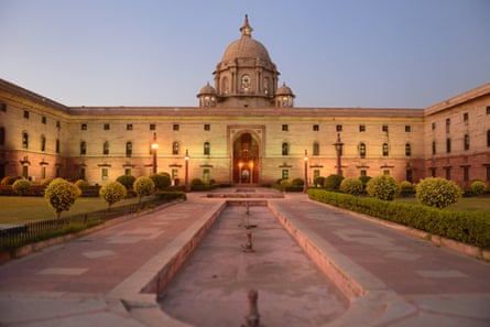 Indian parliament in Delhi by night.