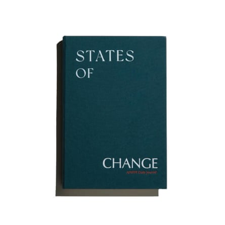 Sachi Skin States of Change AM/PM Daily Journal. It is dark teal with the words ‘States of change’ on the front.