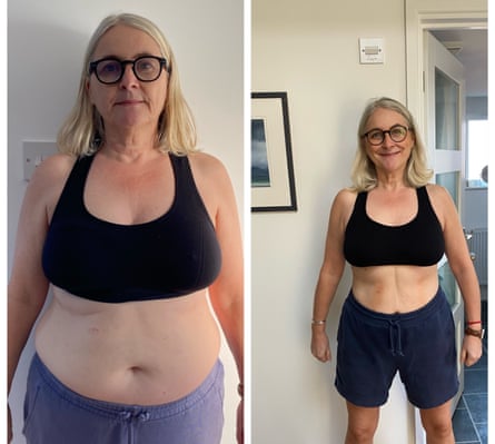 Emma Kennedy wearing shorts and a bra top before and after doing the Six Pack Revolution