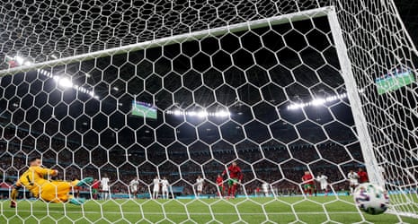 Portugal’s Cristiano Ronaldo bangs in his second penalty of the night.