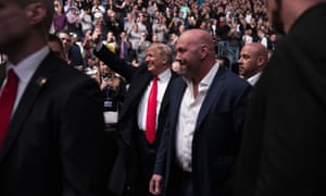 Donald Trump and Dana White arrive at Madison Square Garden to attend the UFC 244 mixed martial arts fights Saturday in New York City.
