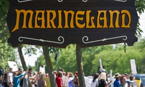 Protesters in front of Marineland theme park.