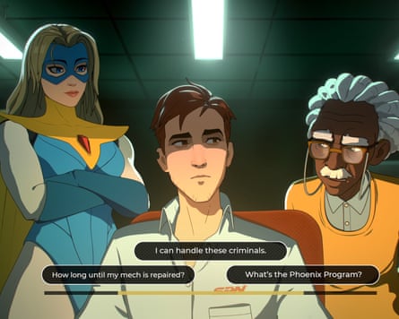 Robert Robertson III trying to wrangle superheroes in Dispatch.