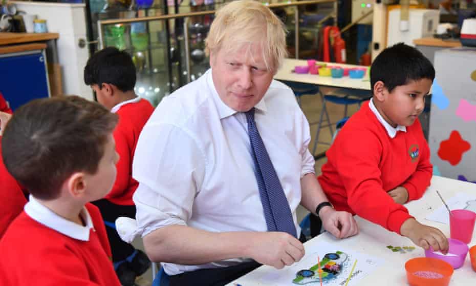 Boris Johnson participating in a workshop with children from the Richard Avenue primary school in Sunderland earlier this year. 