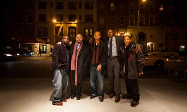 Antron McCray, Raymond Santana Jr, Kevin Richardson, Yusef Salaam and Kharey Wise in the New York premiere of The Central Park Five, in 2012.