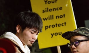 Protesters in front of Japanese prime minister Shinzo Abe’s office after the finance ministry admitted altering records linking Abe’s wife Akie to a land deal scandal. 