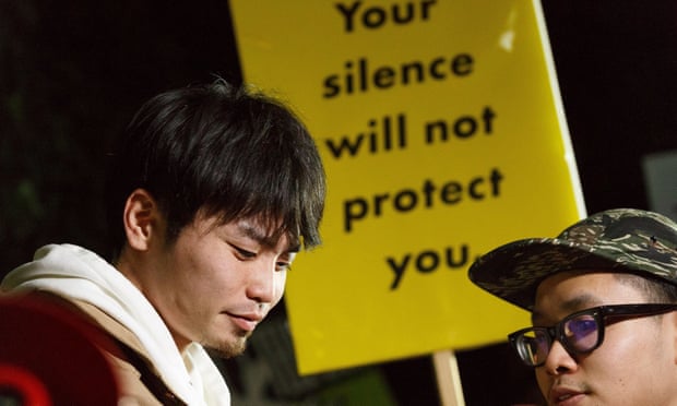 Protesters in front of Japanese prime minister Shinzo Abe’s office after the finance ministry admitted altering records linking Abe’s wife Akie to a land deal scandal.