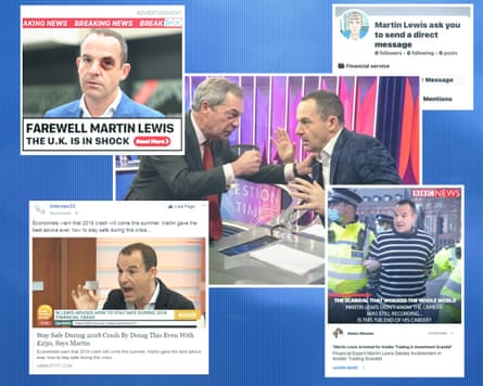 A series of fake advertisements featuring the money expert Martin Lewis