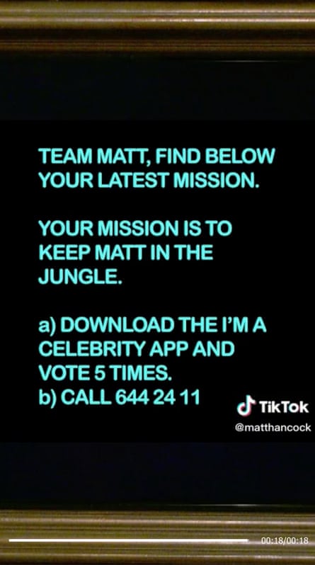 Keeping up the pressure: publicity for Hancock on TikTok.