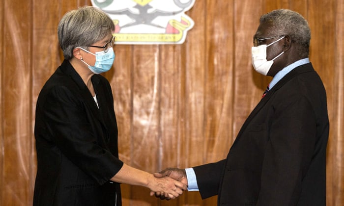 Penny Wong meets Solomon Islands prime minister Manasseh Sogavare.
