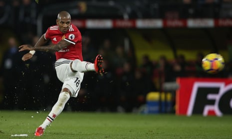 Ashley Young scores from a free-kick during Manchester United’s 4-2 win at Watford