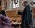 Da'Vine Joy Randolph, Paul Giamatti and Dominic Sessa in The Holdovers.