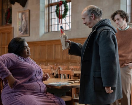 From left: Da'Vine Joy Randolph, Paul Giamatti and Dominic Sessa in The Holdovers.