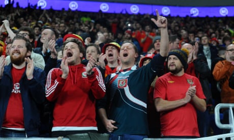 Fans during the anthems during the 2022 FIFA World Cup Qualifier match between Wales and Belgium at Cardiff City Stadium on November 16, 2021 in Cardiff, Wales. (Photo by Ian Cook - CameraSport via Getty Images)