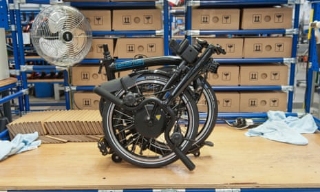 A folded Brompton bike in the factory at Greenford.
