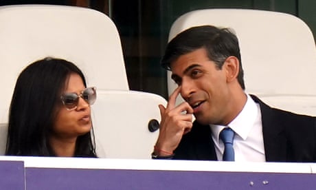 The chancellor, Rishi Sunak, and his wife, Akshata Murty, in the stands during an England Test match at Lord's