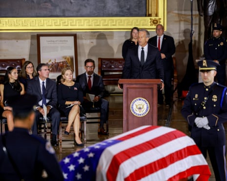 Senate majority leader John Thune speaks during a ceremony for Lindsey Graham in the rotunda of the Capitol.