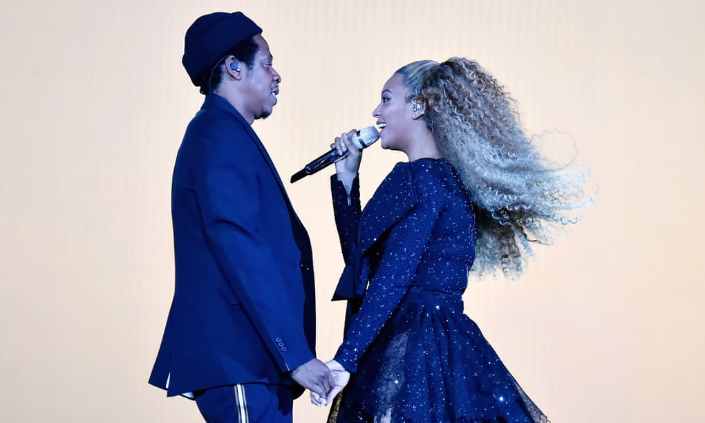 Beyonce and Jay-Z performing in Cardiff.