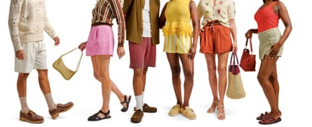Six people wearing shorts, three are holding bags. The photo cuts off at their shoulders