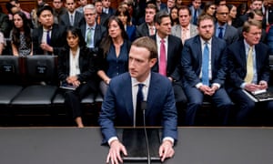 Mark Zuckerberg testifying before a House energy and commerce hearing on Capitol Hill on 11 April.