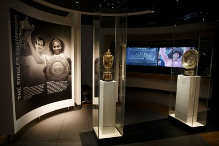 The singles trophies on display in the Wimbledon museum.