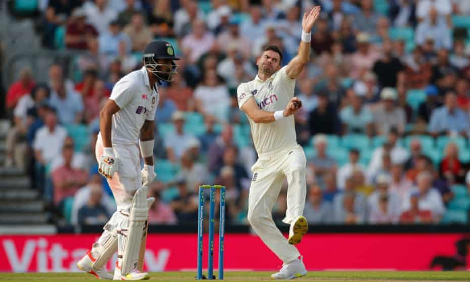 James Anderson on the attack in India’s second innings.