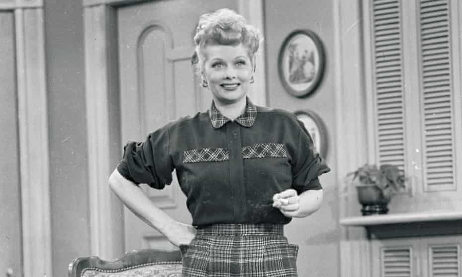 A black and white picture of Lucille Ball on the set of I Love Lucy.
