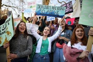 Students from the Youth Strike 4 Climate movement at a protest in Parliament Square in Westminster, London