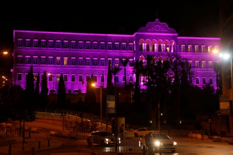 Lebanon’s government palace is seen illuminated purple to mark International Women’s Day in downtown Beirut, Lebanon March 7, 2017. REUTERS/Mohamed Azakir