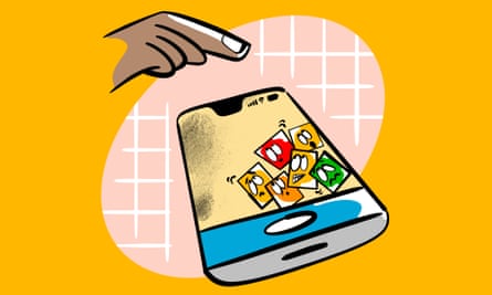 Phone screen with germs cartoon