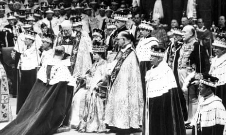 Queen Elizabeth II receiving the homage of the Duke of Edinburgh at her coronation.