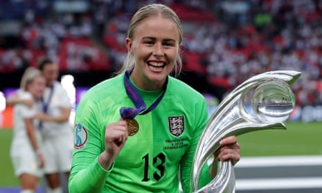 Hannah Hampton celebrates at Wembley after England’s win in the final of Euro 2022
