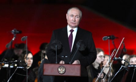 Vladimir Putin at a ceremony marking the anniversary of the end of the Battle of Kursk