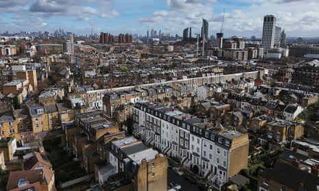 Drone photograph of houses in London