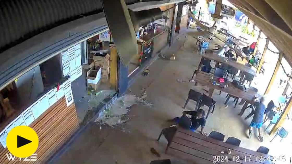 Footage captures moment quake strikes cafe in Vanuatu's capital Port Vila – video