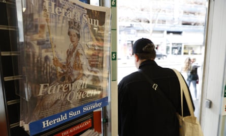 A picture of Queen Elizabeth II is seen on the front page of the Herald Sun newspaper in Melbourne on 10 September.