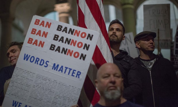 People protesting against the appointment of Stephen Bannon as chief strategist of the White House by President-elect Donald Trump.