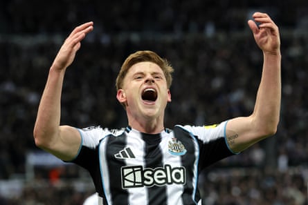 Harvey Barnes after scoring for Newcastle in their 1-1 draw with Barcelona in Champions League last 16 first leg