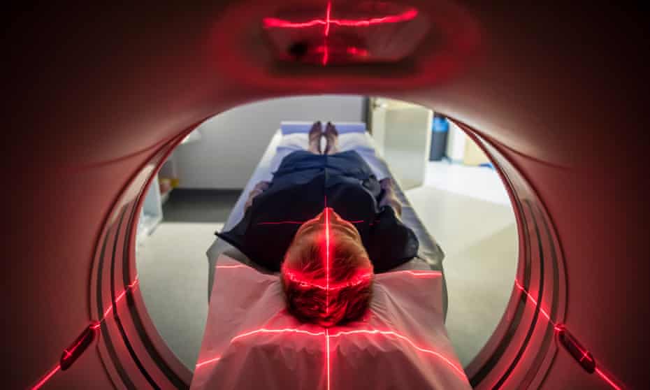 Patient lying inside a medical scanner