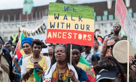 A march calling for slavery reparations in London in 2017.