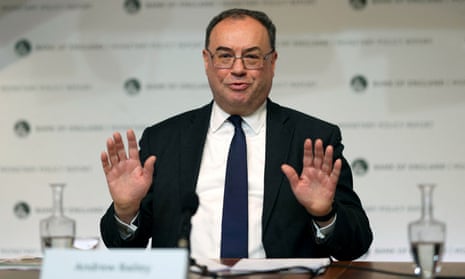 Governor of the Bank of England Andrew Bailey at a news conference yesterday.