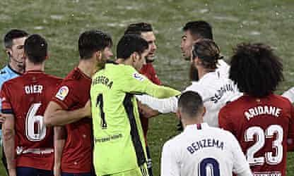 European roundup: Real Madrid slip up in snow after Barça thrash Granada