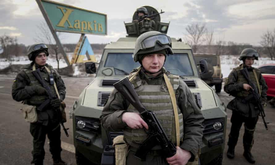 Ukrainian National guard soldiers during a joint operation in Kharkiv, Ukraine, on Thursday