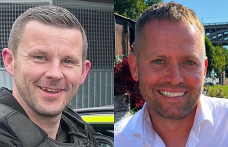 PC Tom Clough (left) and PC Matthew Blades, who died when a car going in the wrong direction hit a police car on the A66 near Middlesbrough.