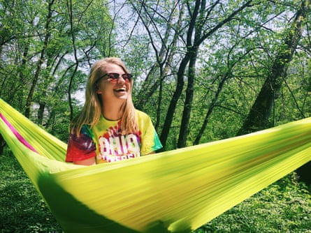 A person using an ENO DoubleNest Hammock