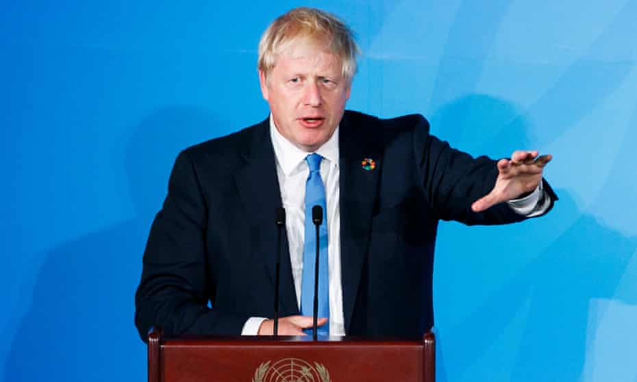 Boris Johnson at the UN HQ in New York. He indicated he would not resign even if justices ruled against him. 