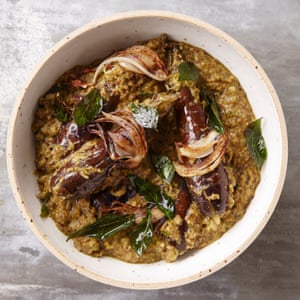 Will Bowlby’s baby aubergines with coconut and curry leaf.