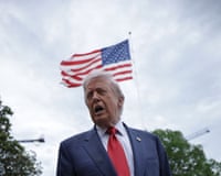 Donald Trump speaks to members of the media prior to a Marine One departure from the South Lawn of the White House on 8 May.